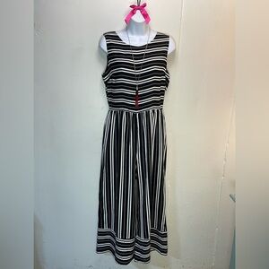 #0123 Everly Black & White Striped Sleeveless Jumpsuit w/ Pockets -M